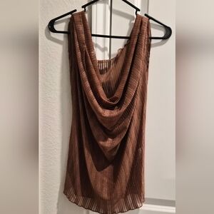 Brown Pleated Sleeveless Top